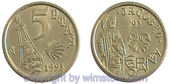 Spanien, 5 Pesetas 1993, Jakobsjahr, KM 919, Alu/Ni/Bro