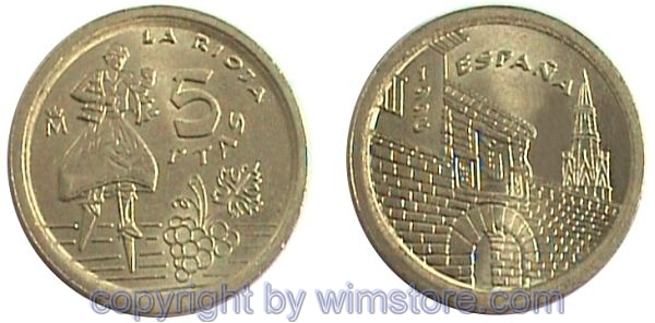 Spanien, 5 Pesetas 1996, La Rioja, KM 960, Alu/Ni/Bro