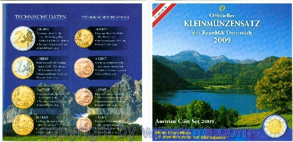 2. Republik, Kursmünzsatz 2009, (8 Werte), Wirtschafts und Währungsunion, KM MS18, hgh, Blister