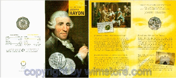 2. Republik, 5 Euro 2009, Josef Haydn, Silber, handgehoben, Blister
