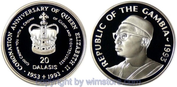 s3996_2_1 Gambia, 40 Dalasis 1977, 15 Jahre World Wildlife Found - Erdferkel, KM 18, Silber, -st