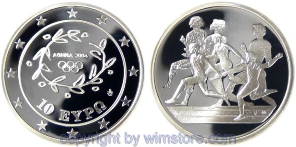 s4001 Griechenland, 10 Euro 2004, Oly. Staffelläufer, KM 196, Silber, PP, mit Kapsel