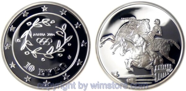 Griechenland, 10 Euro 2004, Oly. Springreiter, KM 197, Silber, PP, mit Kapsel