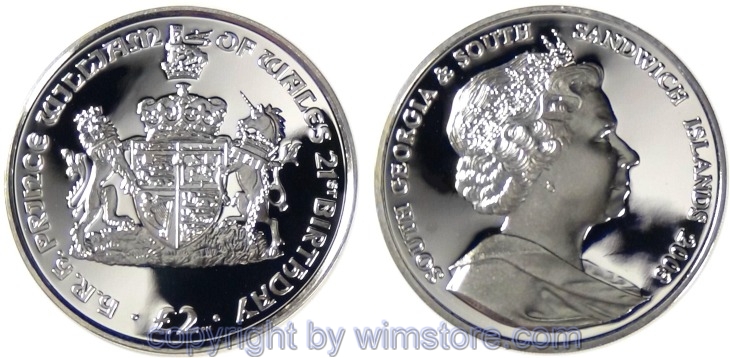 Südgeorgien, 2 Pfund 2003, William, KM 17a, Silber, PP, mit Kapsel