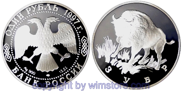 Russland, 1 Rubel 1997, Wiesent, Y 613, Silber, PP, mit Kapsel