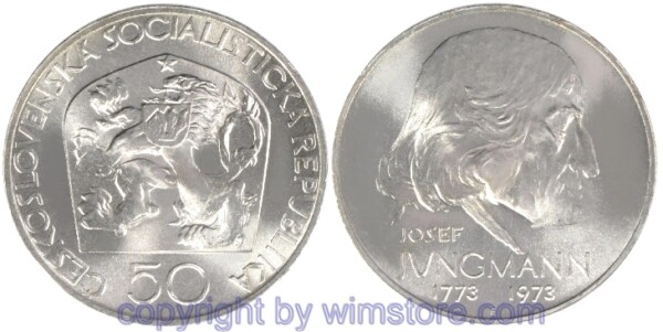 Tschechoslowakei, 50 Korun 1973, Josef Jungmann, KM 79, Silber