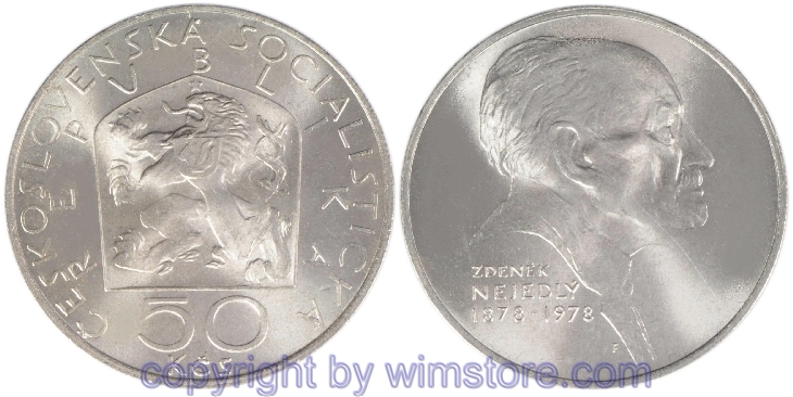 Tschechoslowakei, 50 Korun 1978, Zdenék Nejedlý, KM 90, Silber