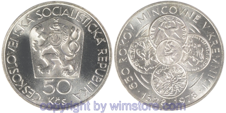 Tschechoslowakei, 50 Korun 1978, 650 Jahre Kremnitz, KM 91, Silber
