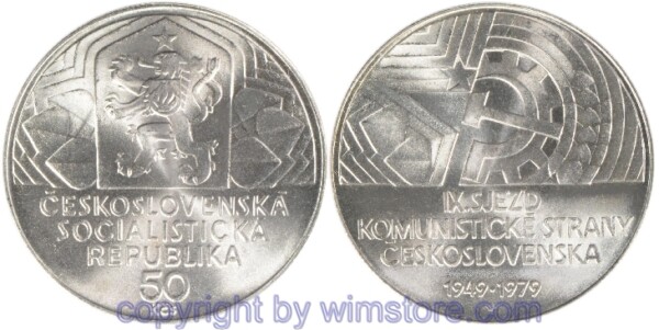 Tschechoslowakei, 50 Korun 1979, 30 Jahre KSC Kongreß, KM 98, Silber