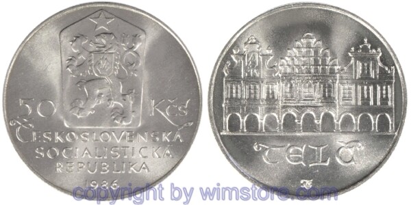 Tschechoslowakei, 50 Korun 1986, Telc, KM 124, Silber