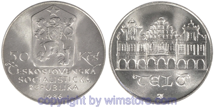 Tschechoslowakei, 50 Korun 1986, Telc, KM 124, Silber