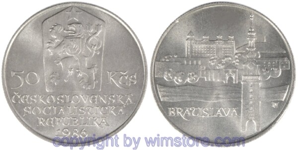 Tschechoslowakei, 50 Korun 1986, Bratislava, KM 125, Silber