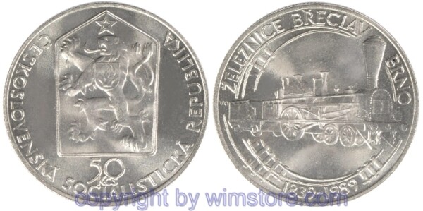 s4328_2 Tschechoslowakei, 50 Korun 1989, Dampflokomotive, KM 133, Silber