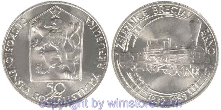 Tschechoslowakei, 50 Korun 1989, Dampflokomotive, KM 133, Silber