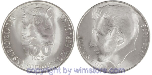 Tschechoslowakei, 100 Korun 1978, Julius Fucik, KM 92, Silber