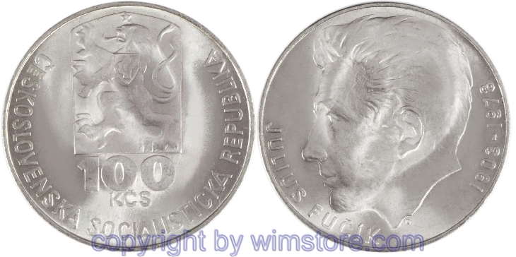 Tschechoslowakei, 100 Korun 1978, Julius Fucik, KM 92, Silber