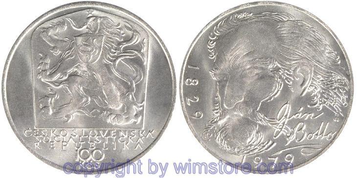 Tschechoslowakei, 100 Korun 1979, Jan Botto, KM 99, Silber