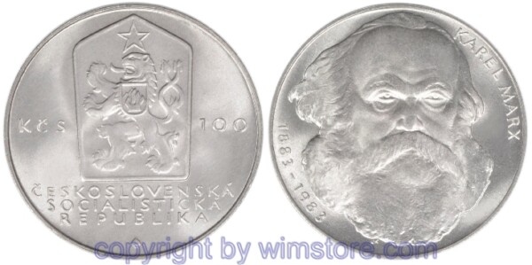 Tschechoslowakei, 100 Korun 1983, Karl Marx, KM 108, Silber