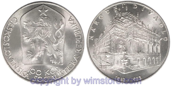 Tschechoslowakei, 100 Korun 1983, Nationaltheater, KM 111, Silber