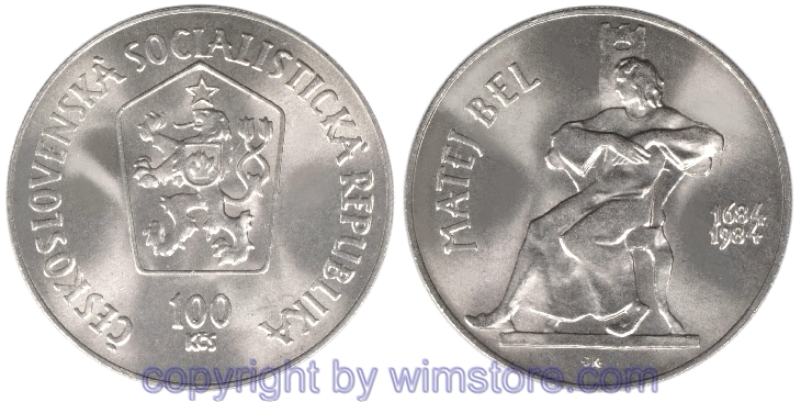Tschechoslowakei, 100 Korun 1984, Matej Bel, KM 113, Silber