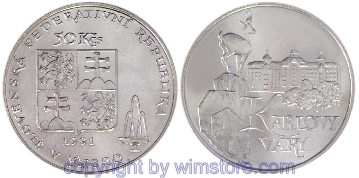CSFR, 50 Korun 1991, Karlovy Vary (Karlsbad), KM 157, Silber