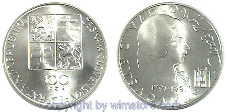CSFR, 100 Korun 1991, Wolfgang Amadeus Mozart, KM 154, Silber
