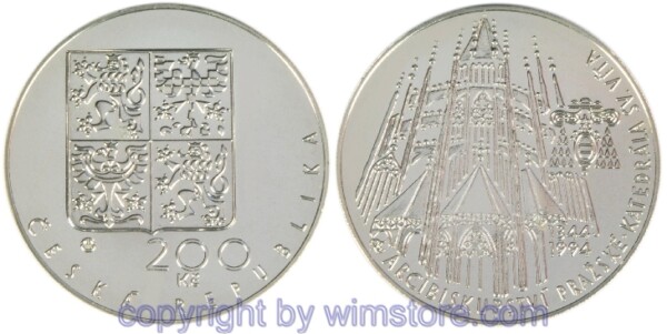 Republik Tschechien, 200 Korun 1994, St. Vitus Kathedrale, KM 11, Silber