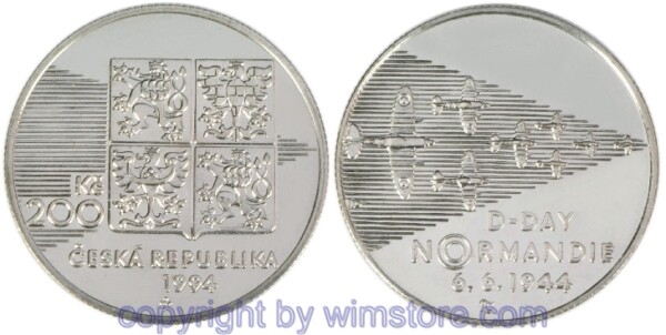 Republik Tschechien, 200 Korun 1994, Alliierten in der Normandie, KM 12, Silber