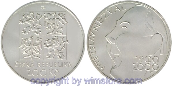 Republik Tschechien, 200 Korun 2000, Vitězlav Nezval, KM 47, Silber