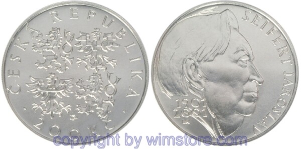 Republik Tschechien, 200 Korun 2001, Jaroslav Seifert, KM 51, Silber