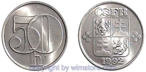 CSFR, 50 Haleru 1991 - 1992, KM 144, Ku/Ni