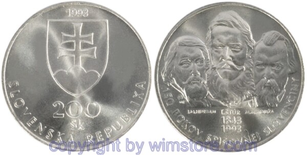 Slowakei, 200 Korun 1993, 150 Jahre slowakische Schriftsprache, KM 19, Silber