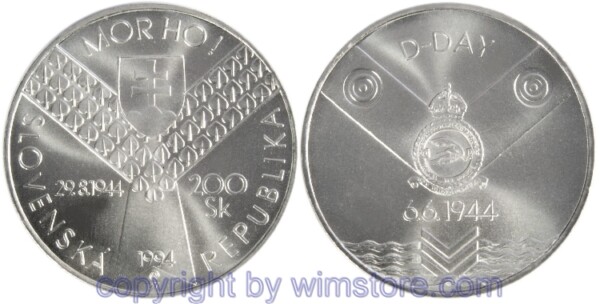 Slowakei, 200 Korun 1994, D-Day, KM 23, Silber