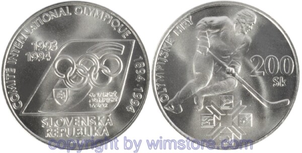 Slowakei, 200 Korun 1994, Eishockeyspieler, KM 21, Silber