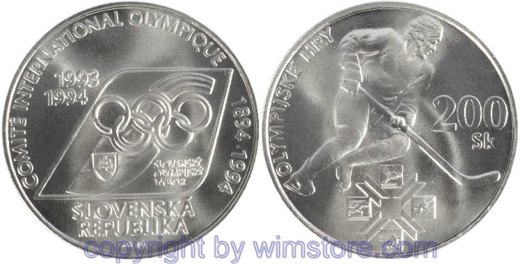 Slowakei, 200 Korun 1994, Eishockeyspieler, KM 21, Silber