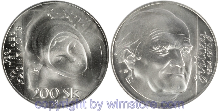 Slowakei, 200 Korun 1994, Janko Alexy, KM 22, Silber