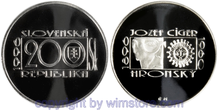 Slowakei, 200 Korun 1996, Jozef Ciger Hronsky, KM 32, Silber
