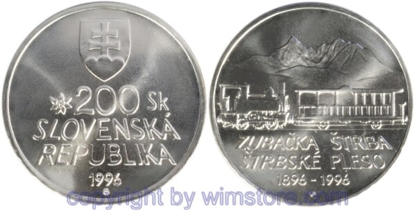 Slowakei, 200 Korun 1996, Zahnradbahn, KM 33, Silber