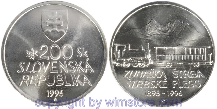 Slowakei, 200 Korun 1996, Zahnradbahn, KM 33, Silber