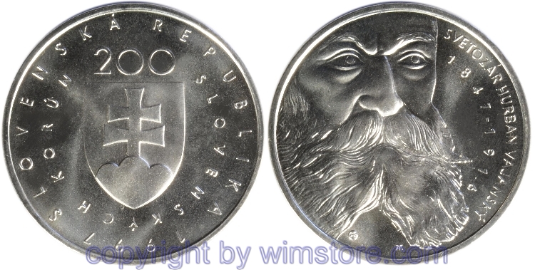 Slowakei, 200 Korun 1997, Svetozár Hurban Vajansky, KM 37, Silber