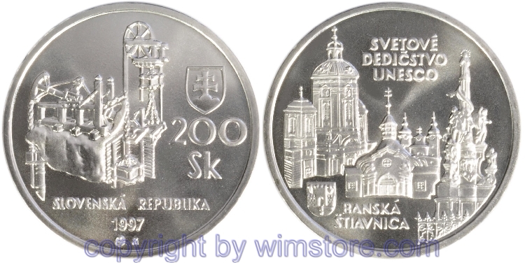 Slowakei, 200 Korun 1997, Banská Stiavnica, KM 38, Silber