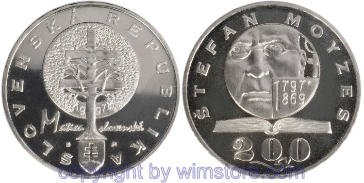 Slowakei, 200 Korun 1997, Stefan Moyzes, KM 40, Silber