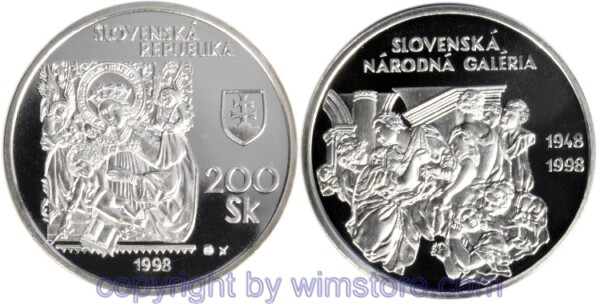 Slowakei, 200 Korun 1998, 50 Jahre Nationalgalerie, KM 41, Silber