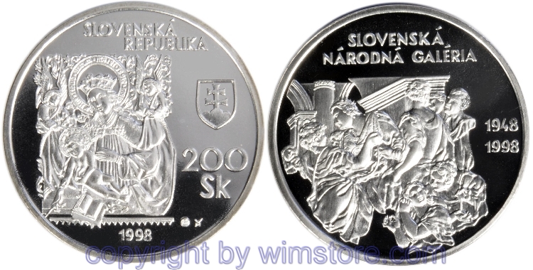 Slowakei, 200 Korun 1998, 50 Jahre Nationalgalerie, KM 41, Silber