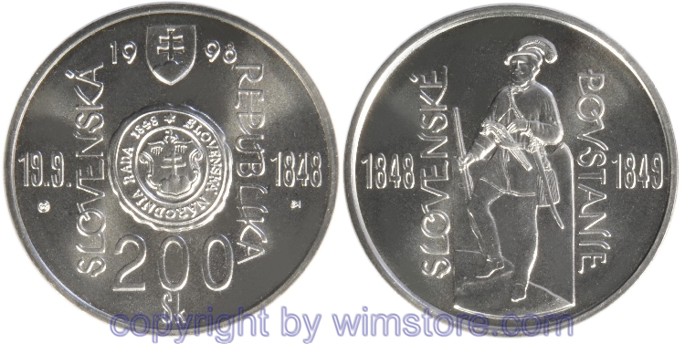 Slowakei, 200 Korun 1998, Nationalaufstand, KM 43, Silber