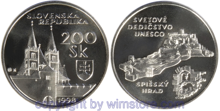 Slowakei, 200 Korun 1998, Spissky Hrad, KM 44, Silber