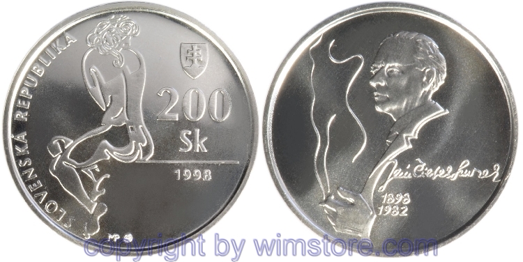 Slowakei, 200 Korun 1998, Ján Smrek, KM 45, Silber