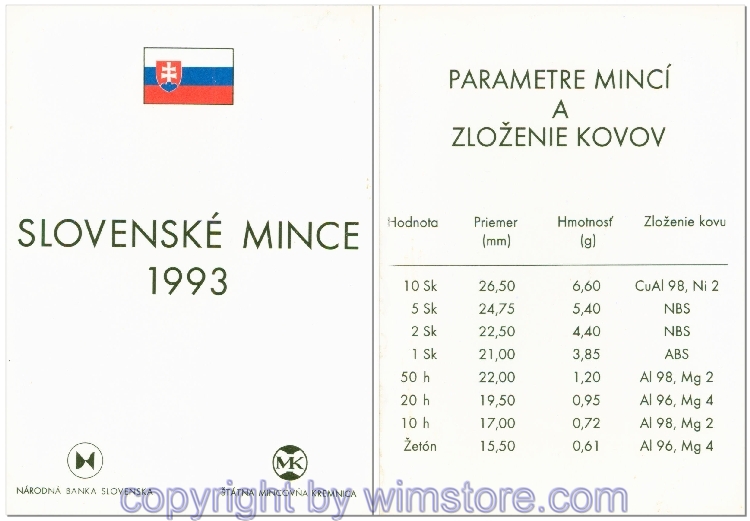 Slowakei, Münzsatz 1993, 7 Werte, KM MS 1