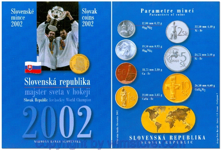 Slowakei, Münzsatz 2002, 7 Werte, Eishockey, KM MS 10