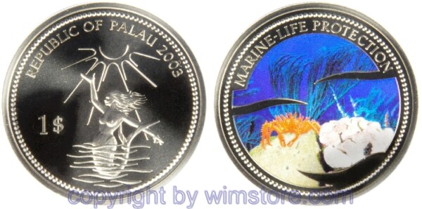 s5003 Palau, 1 Dollar 2003, Krabbe, KM 66, Ku/Ni, PP, mit Kapsel